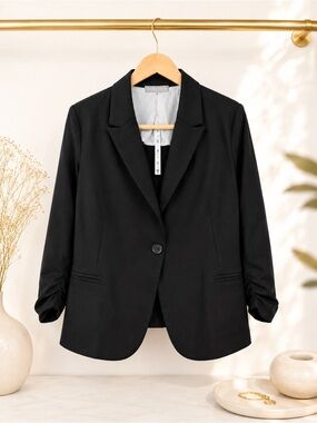 Black Blazer Jacket Front Button Jacket Coat | Office Chic Olivia Moon | Medium